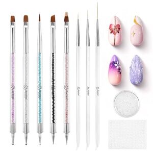Ensemble de 8 pinceaux double face et outils à points pour nail art super mignons